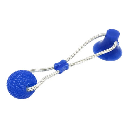 Blue rope-ball suction tug toy for dogs