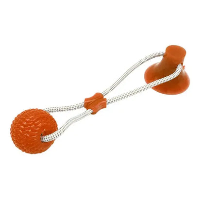 Orange rope-ball suction tug toy for dogs
