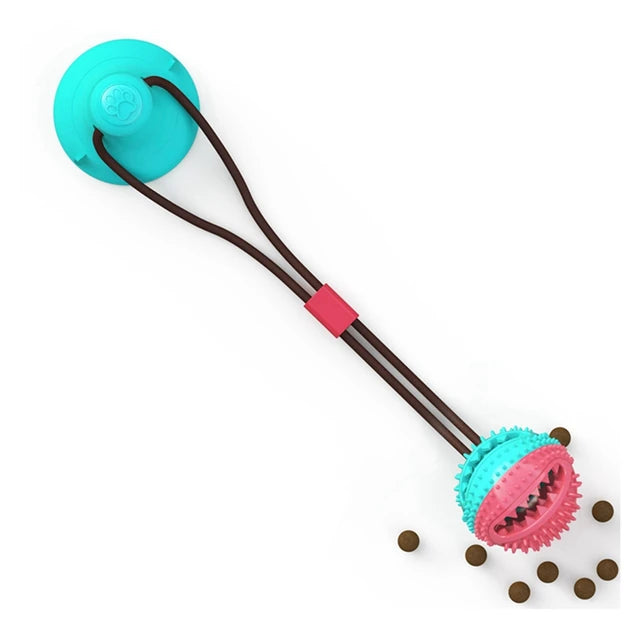 Teal treat-ball suction tug toy with treats