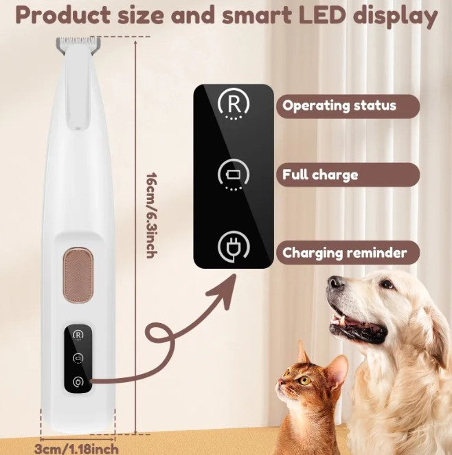 Pet paw trimmer dimensions and smart LED battery display