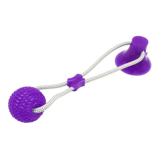 Purple textured rope ball and suction base dog toy
